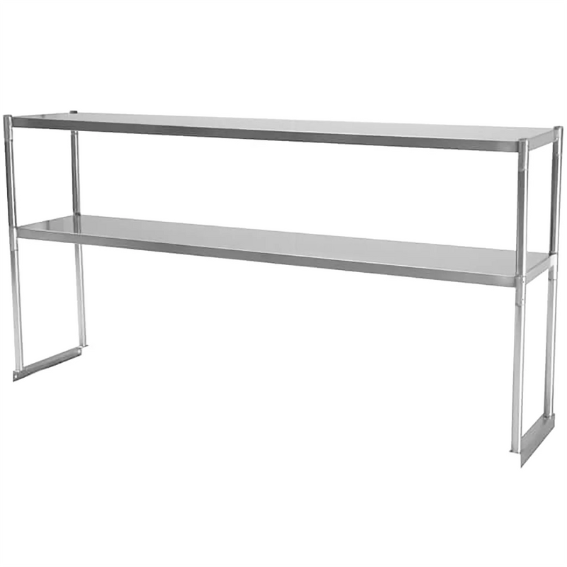 Phoenix stainless steel table over shelf with double tier design and table-mount legs, front view
