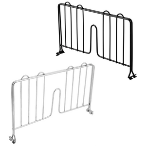 Phoenix wire shelf dividers in black epoxy and chrome finishes, two dividers shown side by side