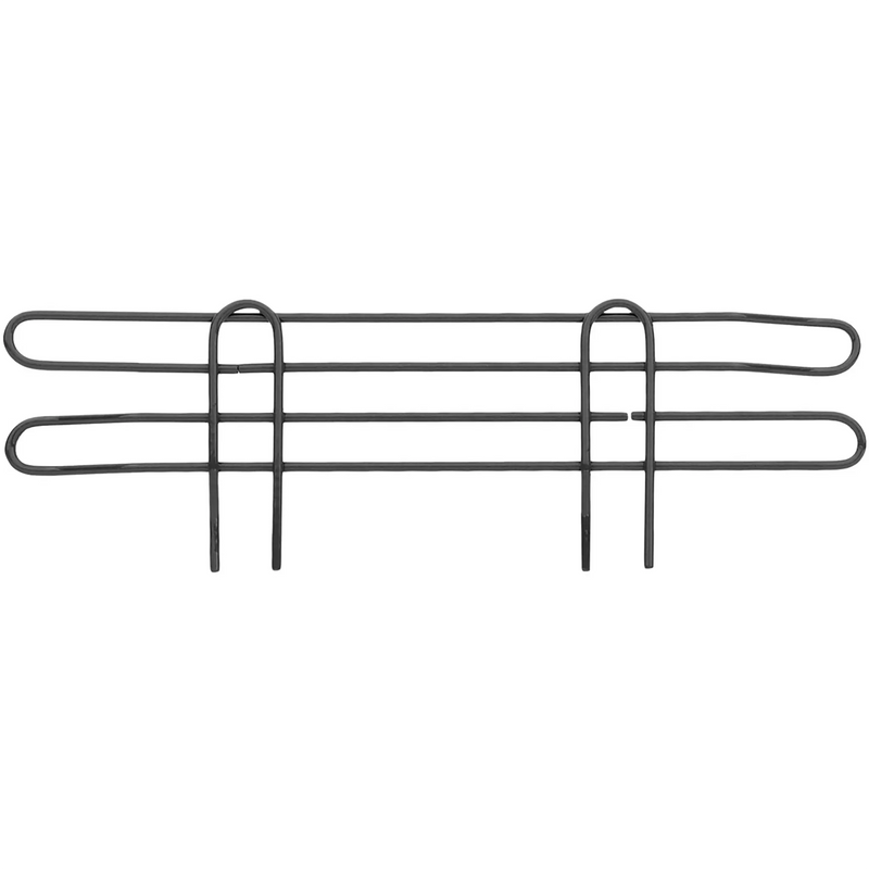 Phoenix black epoxy wire shelf ledge with double rail and hook-on uprights, straight front view