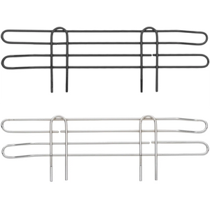 Phoenix wire shelf ledges in black epoxy and chrome finishes, two ledges shown stacked for comparison