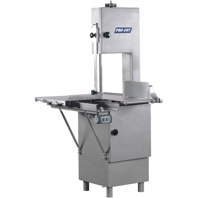 Pro-Cut KS-116 floor model hose down washable band saw in stainless steel with 116-inch blade and sliding table, angled