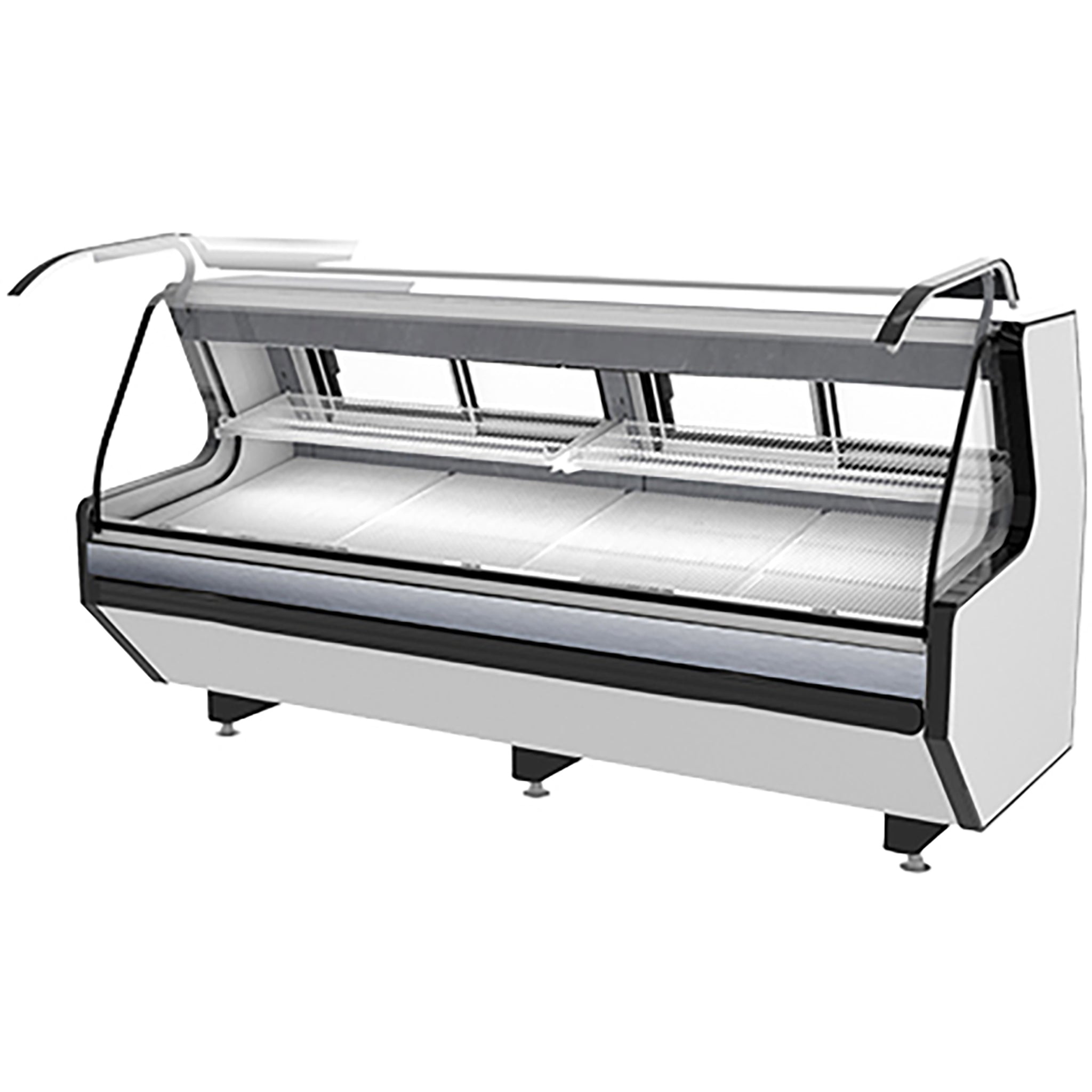 Pro-Kold MCRU-100-WL Curved Glass 99" Refrigerated Fresh Meat Display Case with Front Lift Glass - REMOTE CONDENSING UNIT, NOT INCLUDED-Phoenix Food Equipment