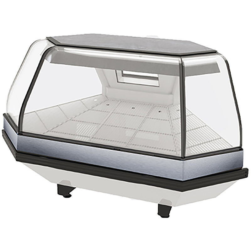 Pro-Kold MCRU-52-WC curved glass corner connection unit refrigerated fresh meat display case, front angled view