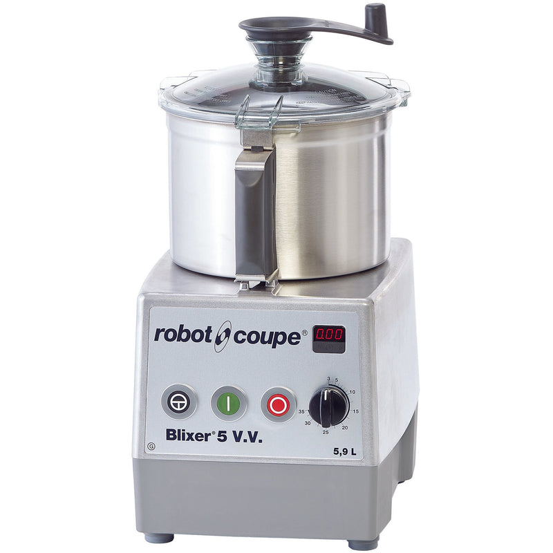 Robot Coupe BLIXER 5VV variable speed bowl food processor with stainless steel bowl and speed dial, front view