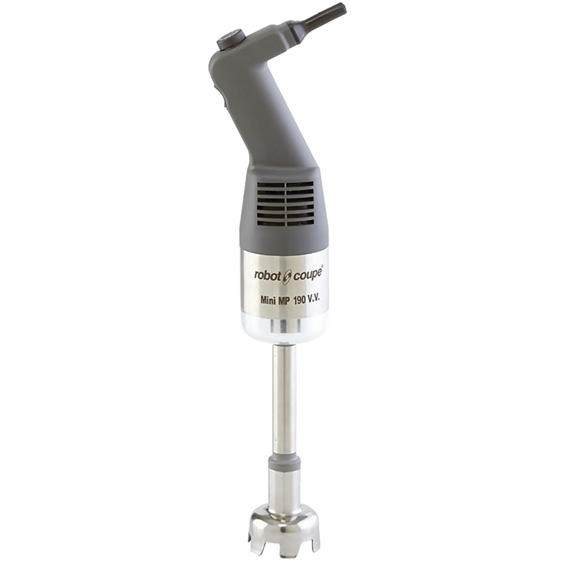 Robot Coupe MMP190VV variable speed commercial immersion blender with grey motor handle and 8 inch blending arm