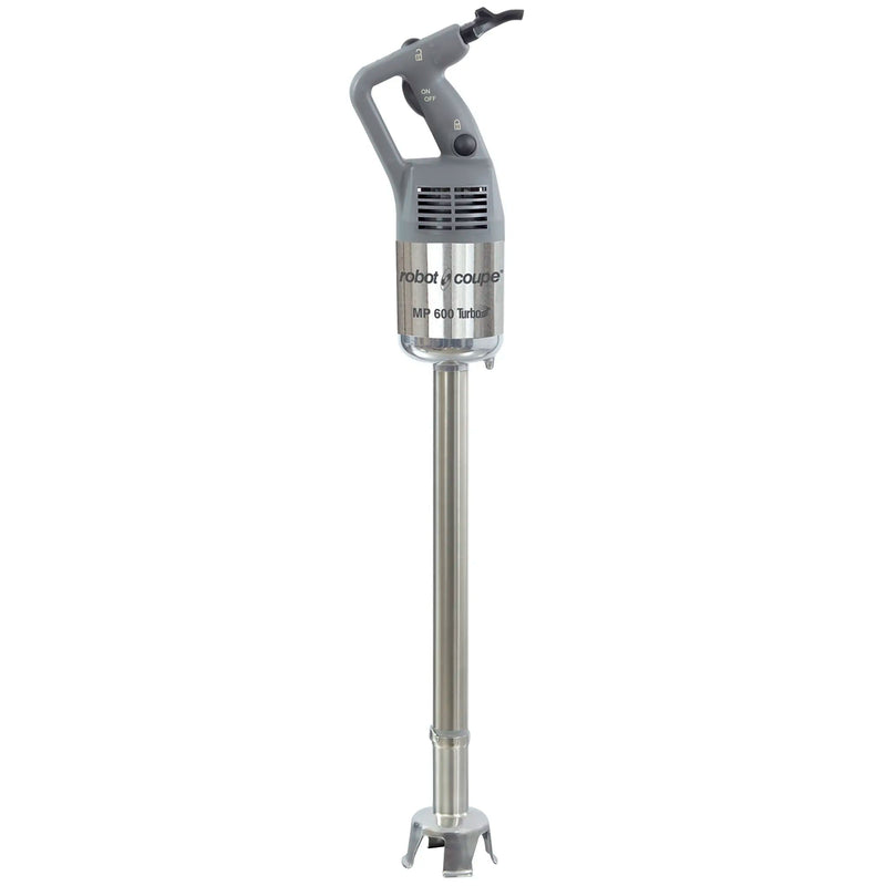 Robot Coupe MP600 commercial immersion blender with grey motor handle and 24 inch stainless steel blending arm