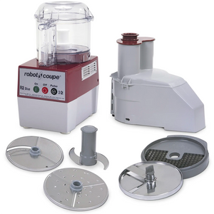 Robot Coupe R2 CLR DICE food processor with clear bowl, veg prep attachment and dicing grid and discs included