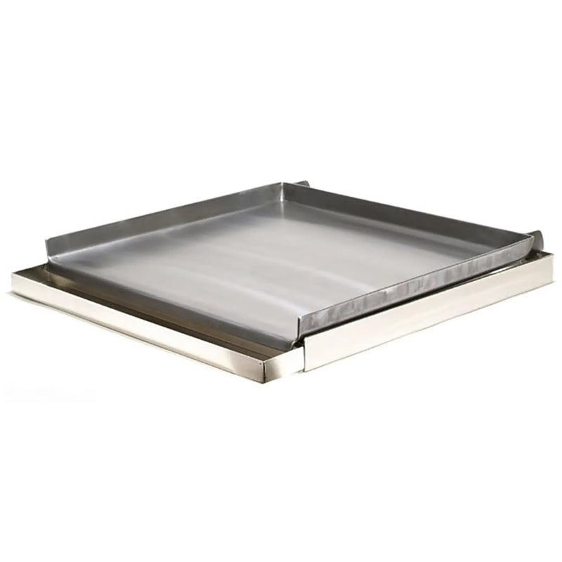 Rocky Mountain MC24-8 universal 24-inch add on griddle, wide steel griddle plate on stainless steel frame, angled