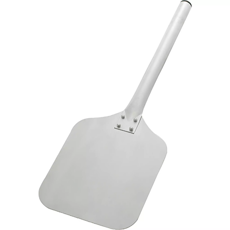 Winco 20 inch aluminum pizza and burger peel with square blade and short tubular aluminum handle
