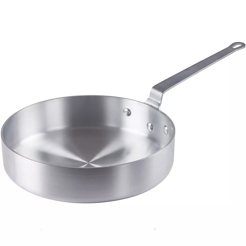 Winco AXST Series super aluminum saute pan, 4mm thick natural aluminum with riveted handle, second size option