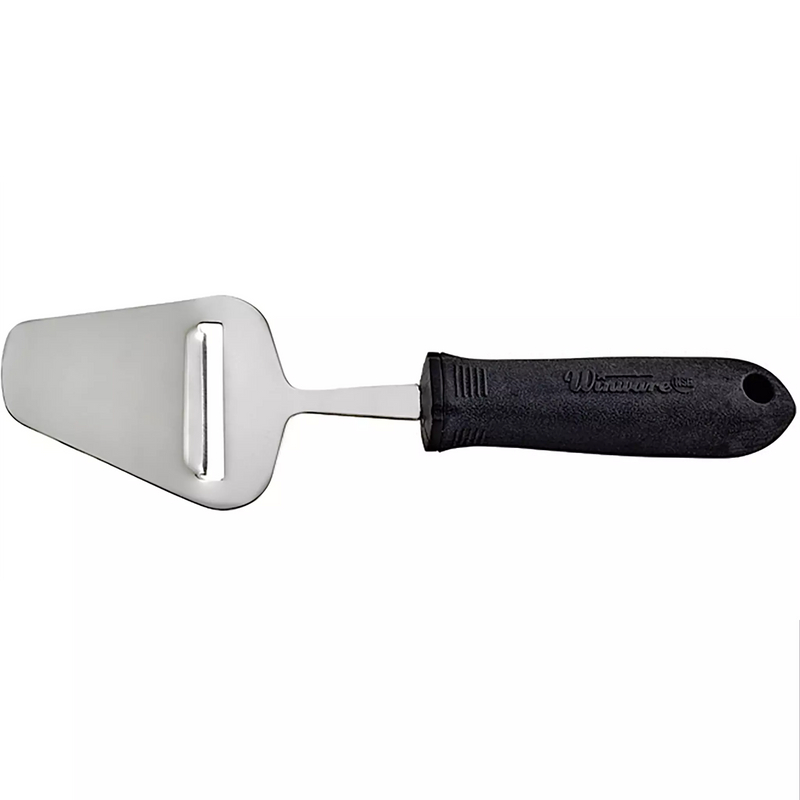Winco cheese plane with soft grip handle, wide triangular stainless steel slicing blade and black handle