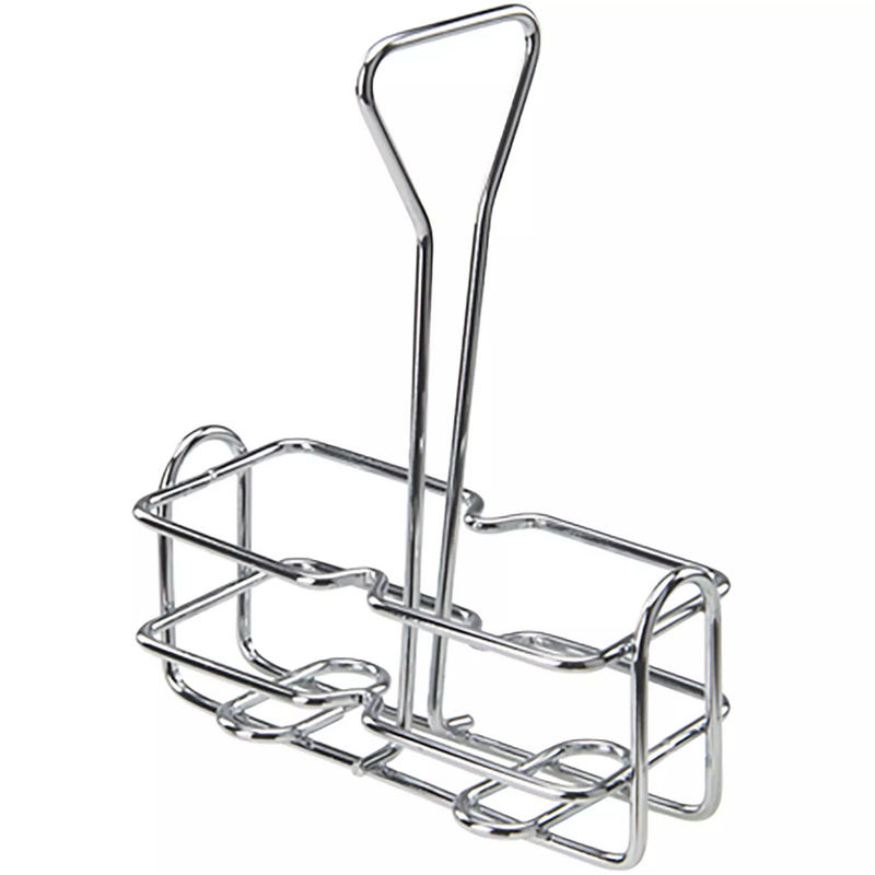 Winco chrome-plated cruet rack for 6 oz oil and vinegar bottles, empty two-bottle wire rack with handle