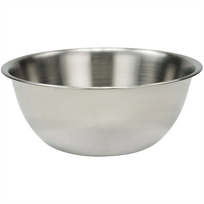 Winco deep heavy-duty stainless steel mixing bowl with rolled rim, first size option, side view