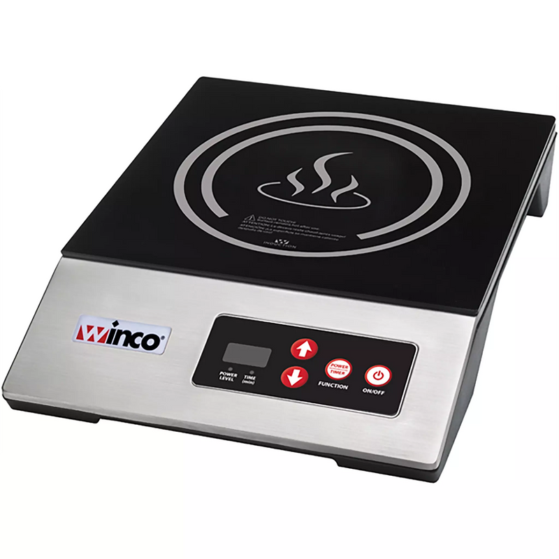 Winco EIC-400E 1800W commercial electric induction cooker, black glass top with front digital control panel