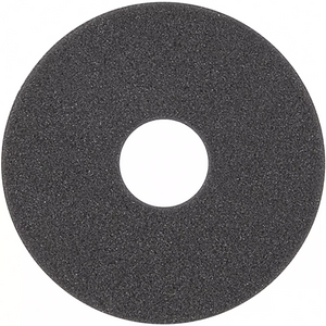 Winco replacement sponge for glass rimmer, round dark grey foam disc with centre hole, top view
