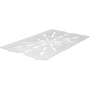 Winco SP Series polycarbonate drain shelf, translucent white with drainage holes, full length size option