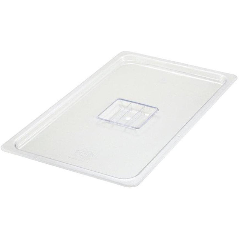 Winco SP Series clear polycarbonate food pan cover with solid flat lid and centre grip, largest size option