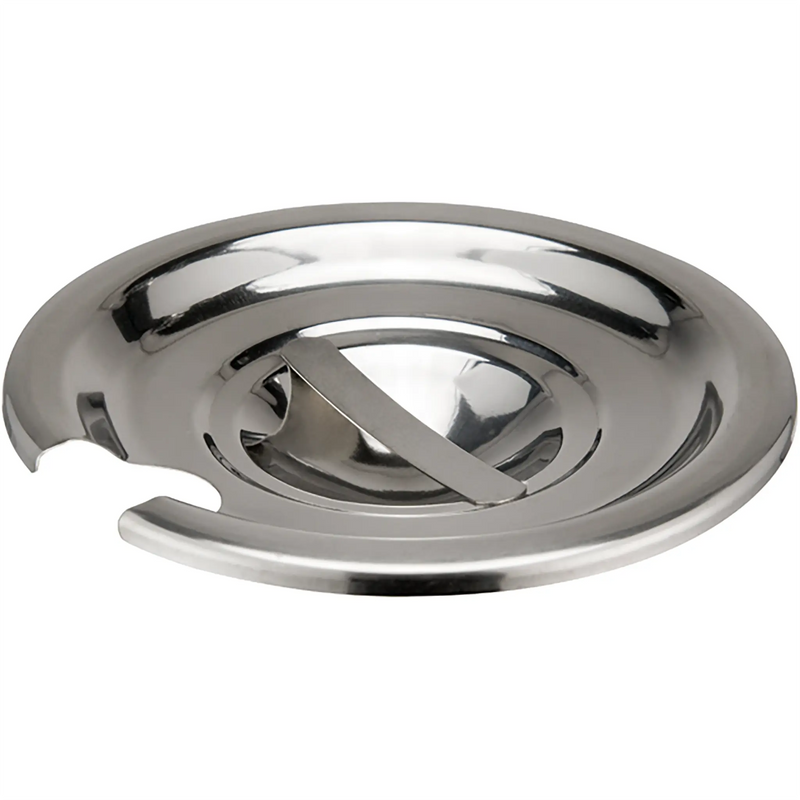Winco stainless steel cover for inserts, round domed lid with centre handle and ladle notch, smallest size option