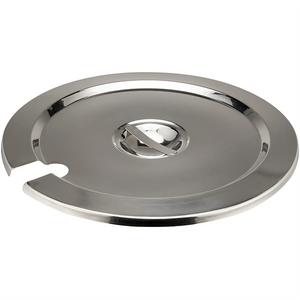 Winco stainless steel cover for inserts, round flat lid with centre handle and ladle notch, large size option