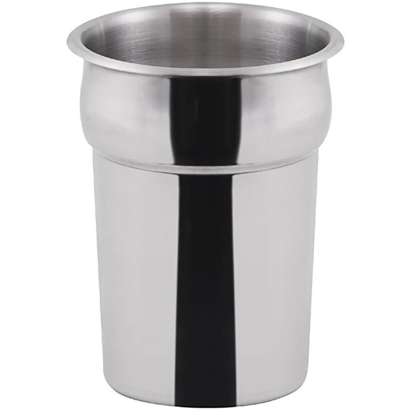 Winco stainless steel insert, slim tall round insert with rolled rim, smallest diameter size option, front view