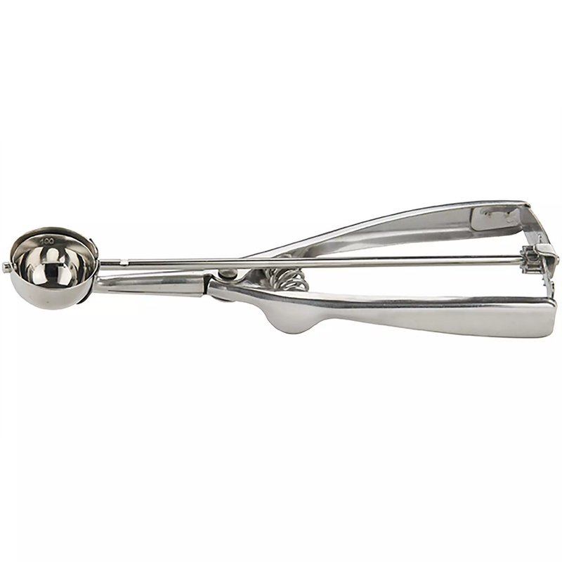 Winco stainless steel squeeze disher portioner with spring-loaded handle, smallest size option