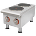 APW Wyott SEHPS electric 2 burner hot plate in stainless steel with two solid round elements and control knobs, angled