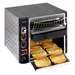 APW Wyott XTRM-2 conveyor toaster in stainless steel with side control panel and toast in the front tray, angled view