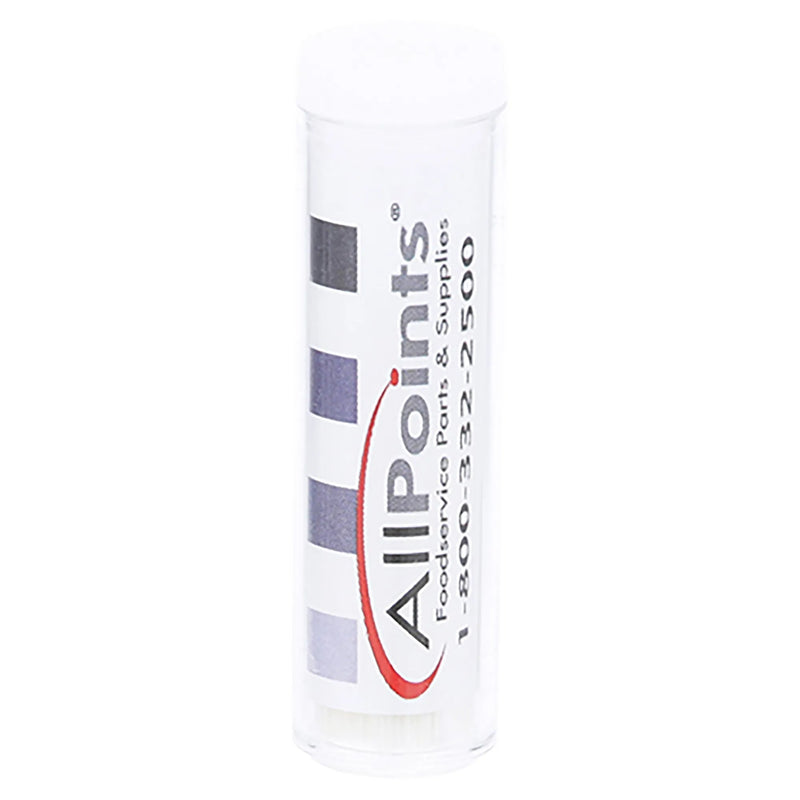 All Points 851242 chlorine test strips, pack of 100 in a clear vial with colour comparison chart label, front view