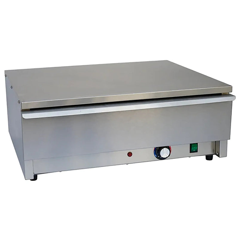 Alpha ABDR-24 bun warming drawer in stainless steel with pull-out drawer, power switch and temperature control