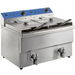 Alpha ACFD-30E deluxe electric countertop double well deep fryer, stainless steel with two drain valves and baskets