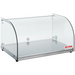 Alpha AD-22-1 single tier 22-inch curved glass countertop display case with silver base, open rear, angled view