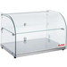 Alpha AD-22-2 double tier 22-inch curved glass display case with glass middle shelf and silver base, angled view