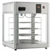 Alpha ADW-158R deluxe glass display pizza and food warmer with stainless steel frame and rotating racks, front view