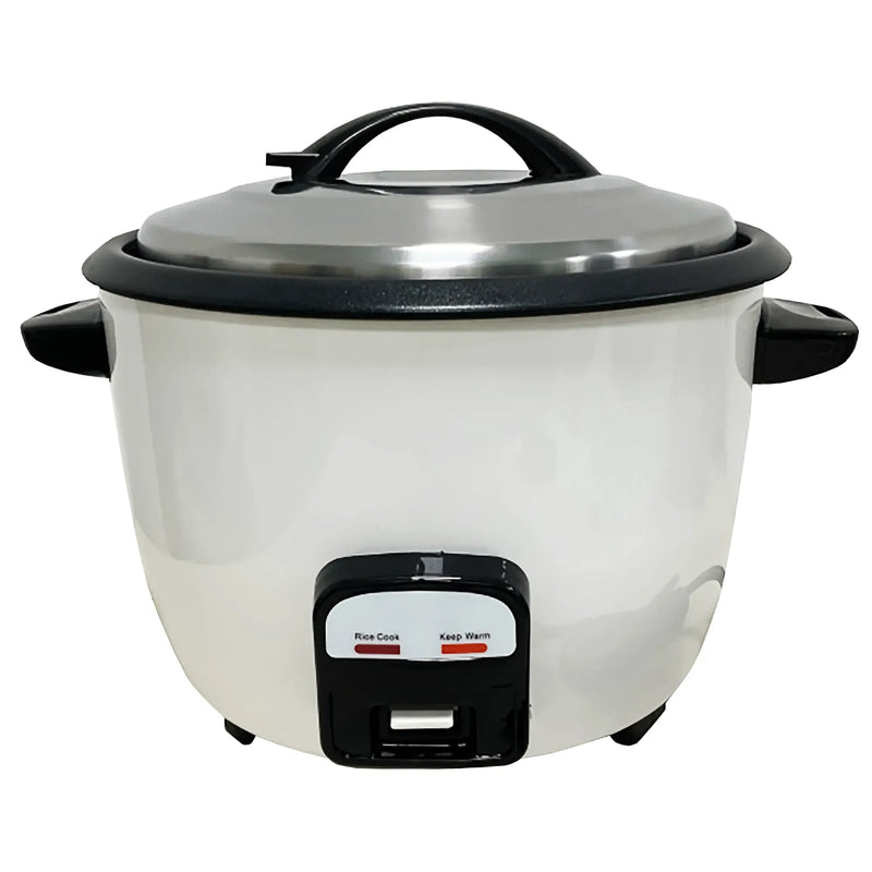 Alpha AERC-40 economy electric 40 cup drum rice cooker and warmer in white with grey lid and side handles