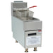 Alpha AF-25C 25 lb natural gas or propane fryer in stainless steel with two fry baskets and cabinet door, angled