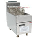 Alpha AF-35C 35 lb natural gas or propane fryer in stainless steel with two fry baskets and cabinet door, angled