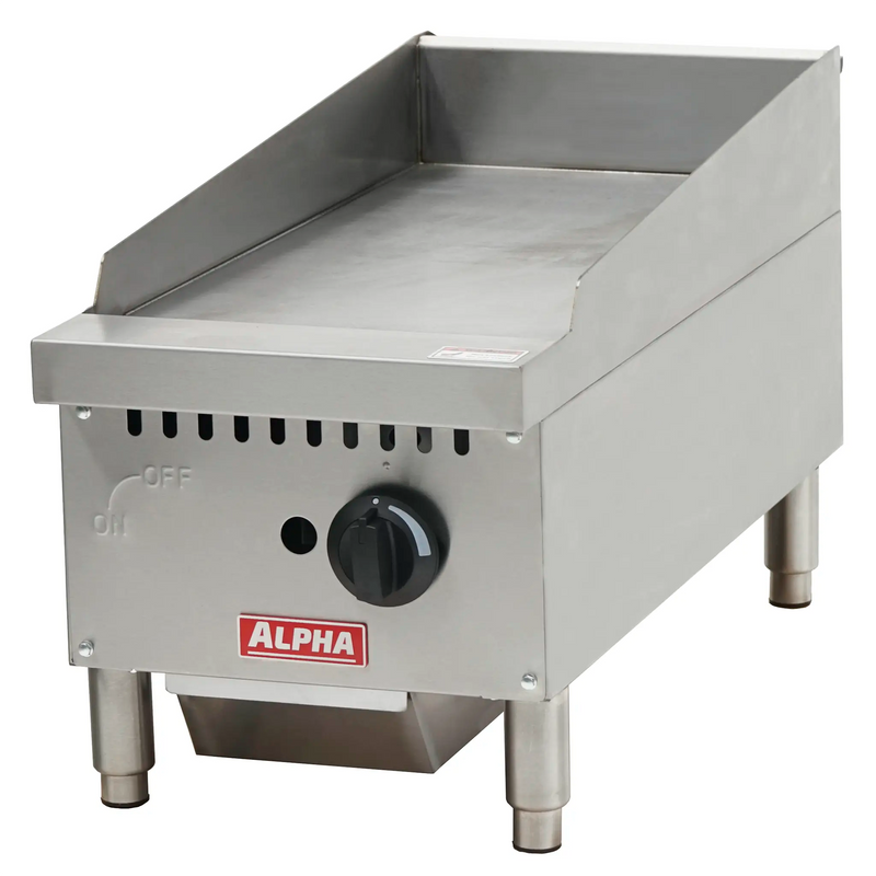 Alpha AG-12M 12-inch natural gas or propane countertop manual griddle with stainless steel body and single knob