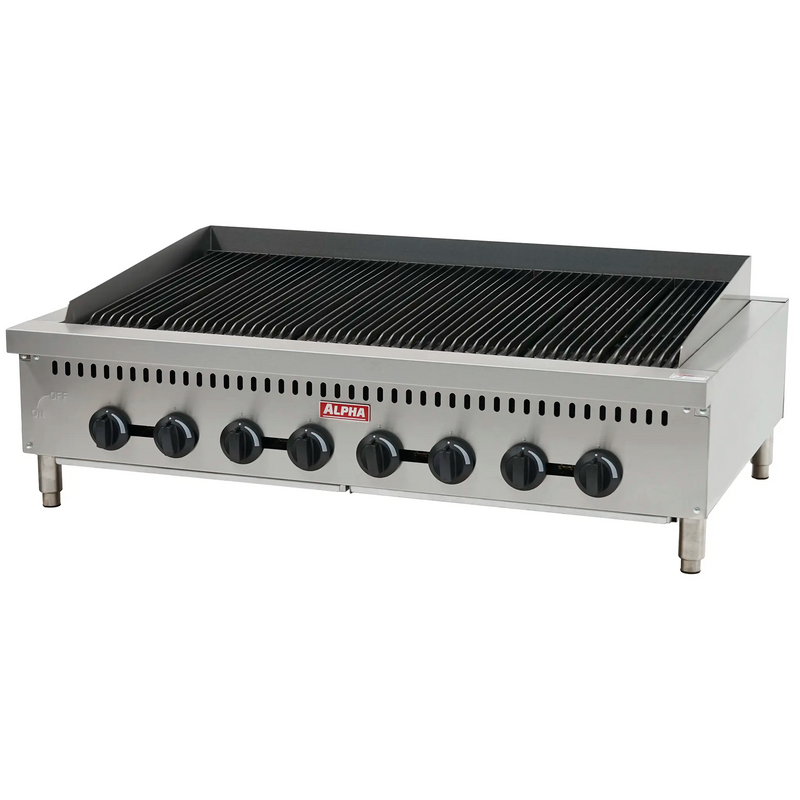 Alpha AHCB-48 48-inch natural gas or propane heavy duty countertop charbroiler with cast iron grates, front view