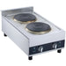 Alpha AHPL-2 electric double burner hot plate with two cast iron plates and stainless steel body, 208V, angled view