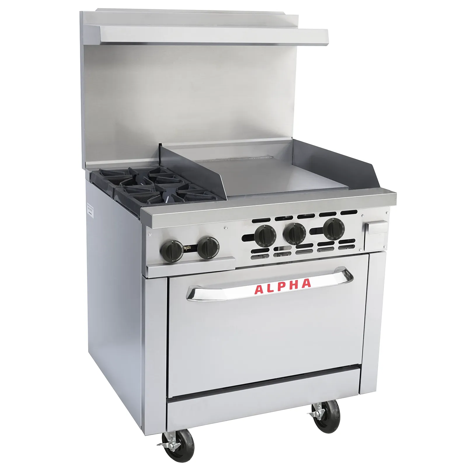 Alpha AR36-2B24G Natural Gas/Propane 36" Stove Top Cooking Range - 2 Burners & 24" Thermostatic Griddle-Phoenix Food Equipment