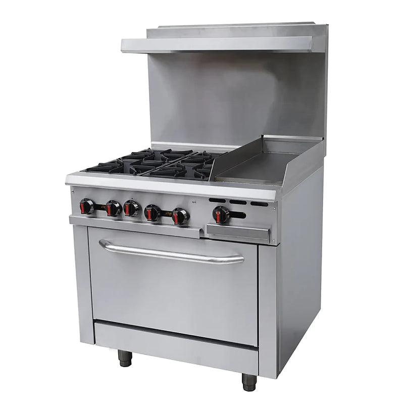 Alpha AR36-4B12G Natural Gas/Propane 36" Stove Top Cooking Range - 4 Burners & 12" Thermostatic Griddle-Phoenix Food Equipment