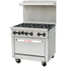 Alpha AR36-6B 36-inch natural gas or propane range with six open burners, oven below, backsplash and casters