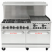 Alpha AR60-6B24CB 60-inch gas range with six burners and 24-inch charbroiler, straight front view with backsplash