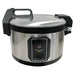 Alpha ARIC-40 commercial electric 40 cup rice cooker and warmer, stainless steel body with black lid handle, front view