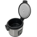 Alpha ARIC-64 64 cup commercial rice cooker and warmer with lid fully open showing the black non-stick inner pot