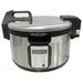 Alpha ARIC-75I commercial 75 cup induction rice cooker and warmer, stainless steel body with black handles and keypad