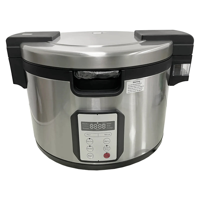 Alpha ARIC-90D commercial 90 cup digital rice cooker and warmer, stainless steel with digital control panel, front view