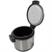 Alpha ARIW-100 100 cup commercial rice warmer with the hinged lid open showing the black inner pot, angled view