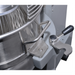 Alpha AVP-60 60 qt planetary stand mixer, close-up of the bowl arm clamp with black locking lever in closed position