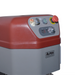 Alpha AVP-60 60 qt commercial planetary stand mixer, close-up of the red mixer head with control panel, angled view